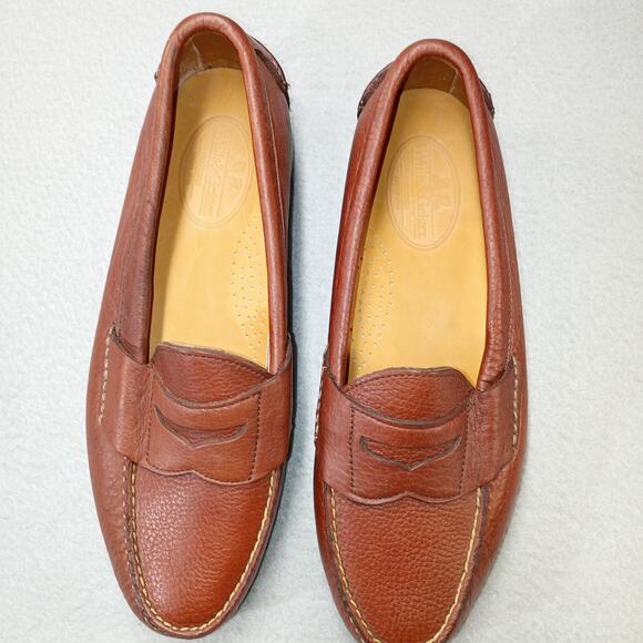 vtg Willis & Geiger Buffalo Leather Penny Loafers USA Mens 9.5 Brown Dress nwob main image 8